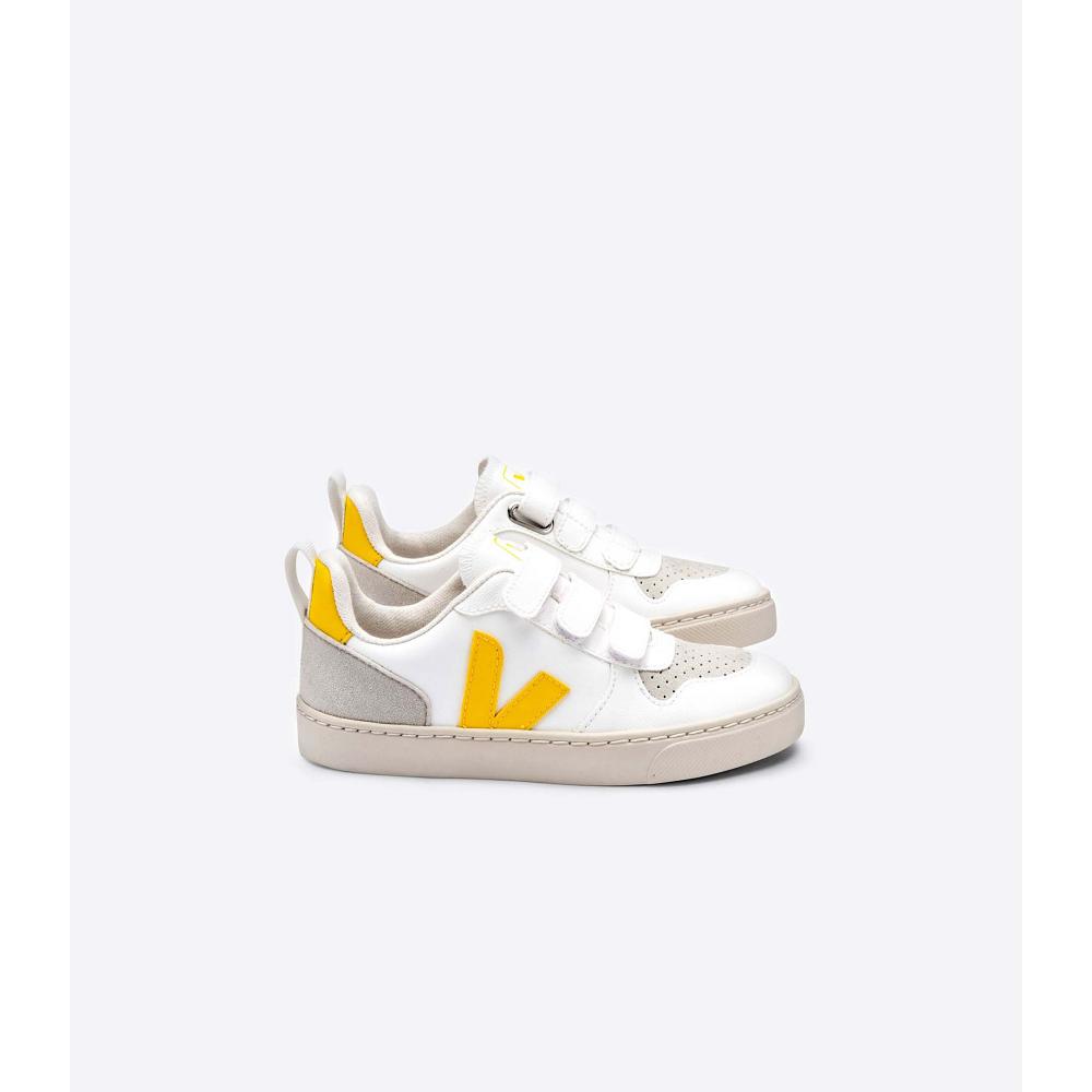 Pantofi Copii Veja V-10 STRAPS CWL White/Orange | RO 802JPQ